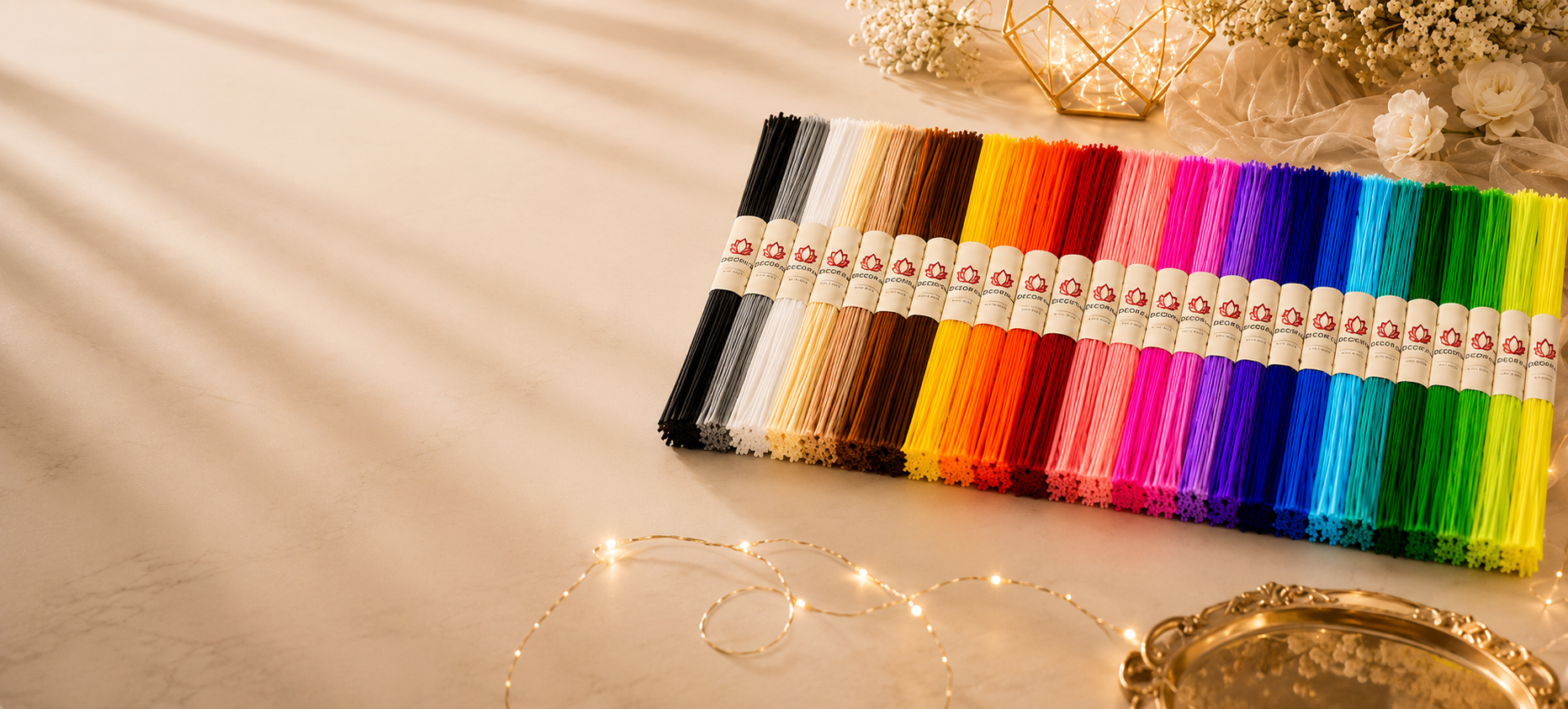Fanned bundles of coloured pipe cleaners